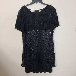 Lawrence Kazar Womens PL Silk Black Sequin Beaded Dress Vintage‎ Formal Prom